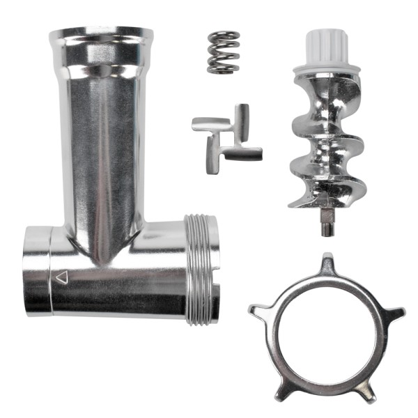 -Meat grinder casing made of metal -Transport screw -Spring -Cross blade -Ring clamp